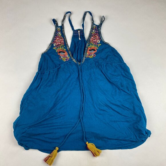 Free People Lovers Cove Mini Dress Size XS Teal Embroidered - Picture 4 of 16